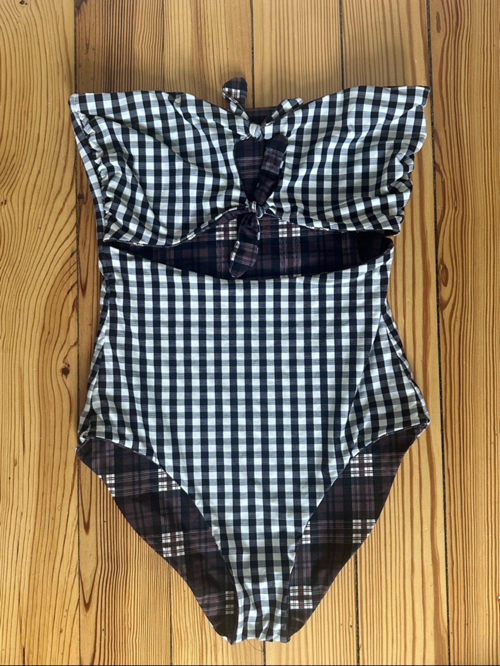 Volcom Gingham Reversible One-Piece Swimsuit - Black & White or Brown Plaid
